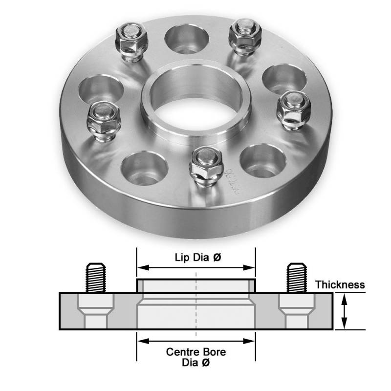 Dedicated Nut-On Wheel Spacers (Pair) with Lip - Silver