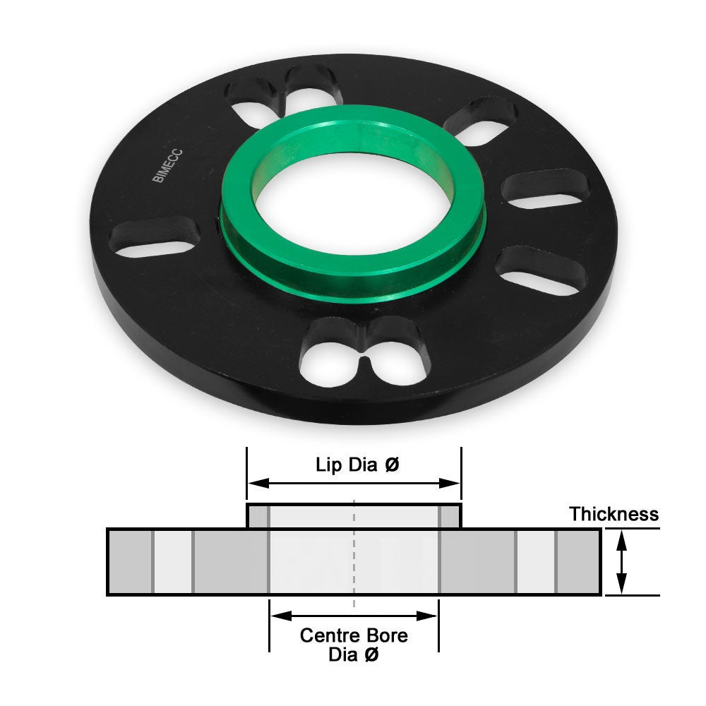 Universal Slip-On Wheel Spacers (Pair) with Centre Bore Conversion Lip - Black